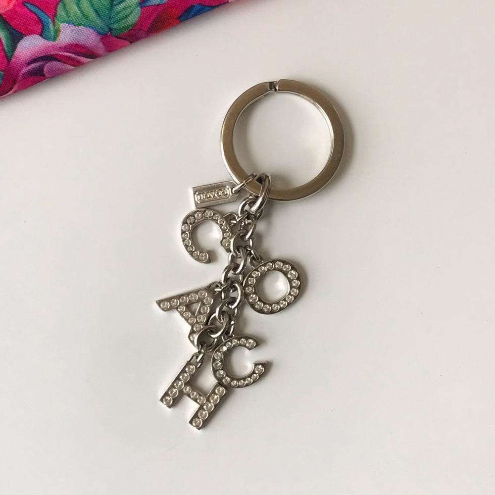 Coach Silver Crystal 'COACH' Letter Keychain